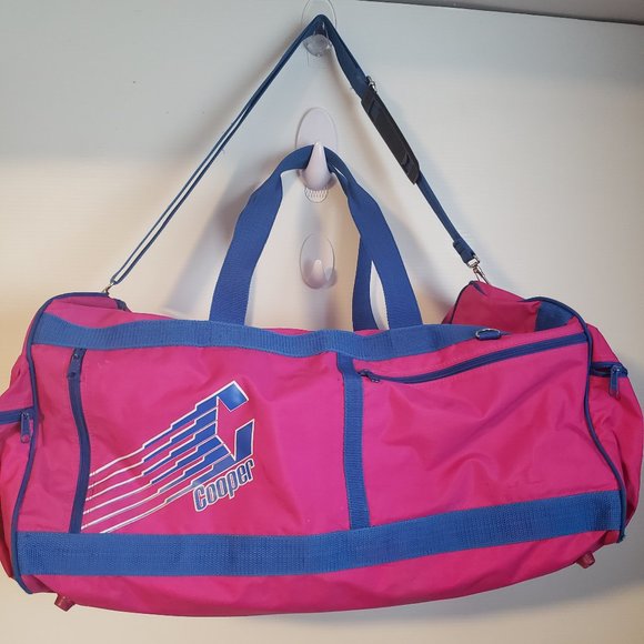 Cooper Other - Vintage COOPER duffle bag pink blue shoulder strap hand grip LARGE oversized gym